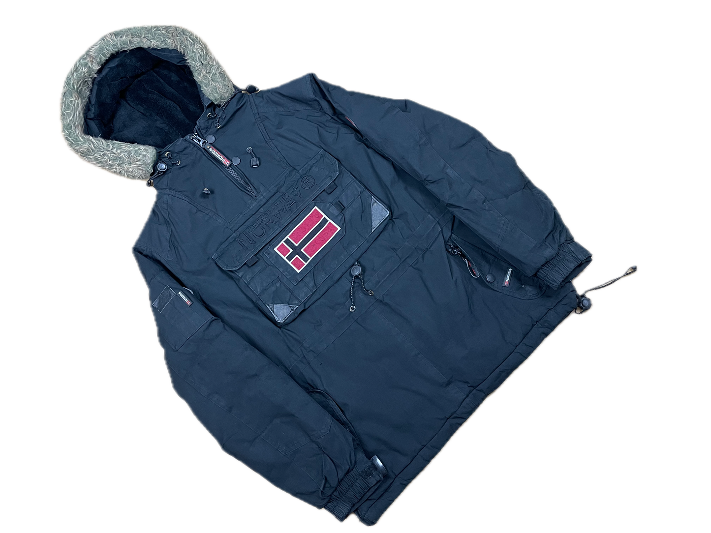 Vintage Geographical Norway Dicke Überziehjacke Schwarz S - Schlichte Herren Winterjacke