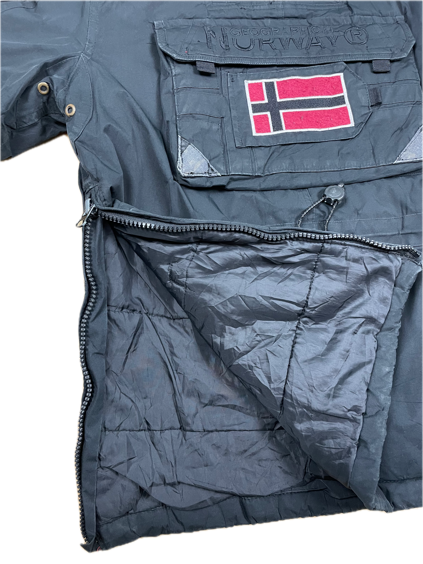 Vintage Geographical Norway Dicke Überziehjacke Schwarz S - Schlichte Herren Winterjacke