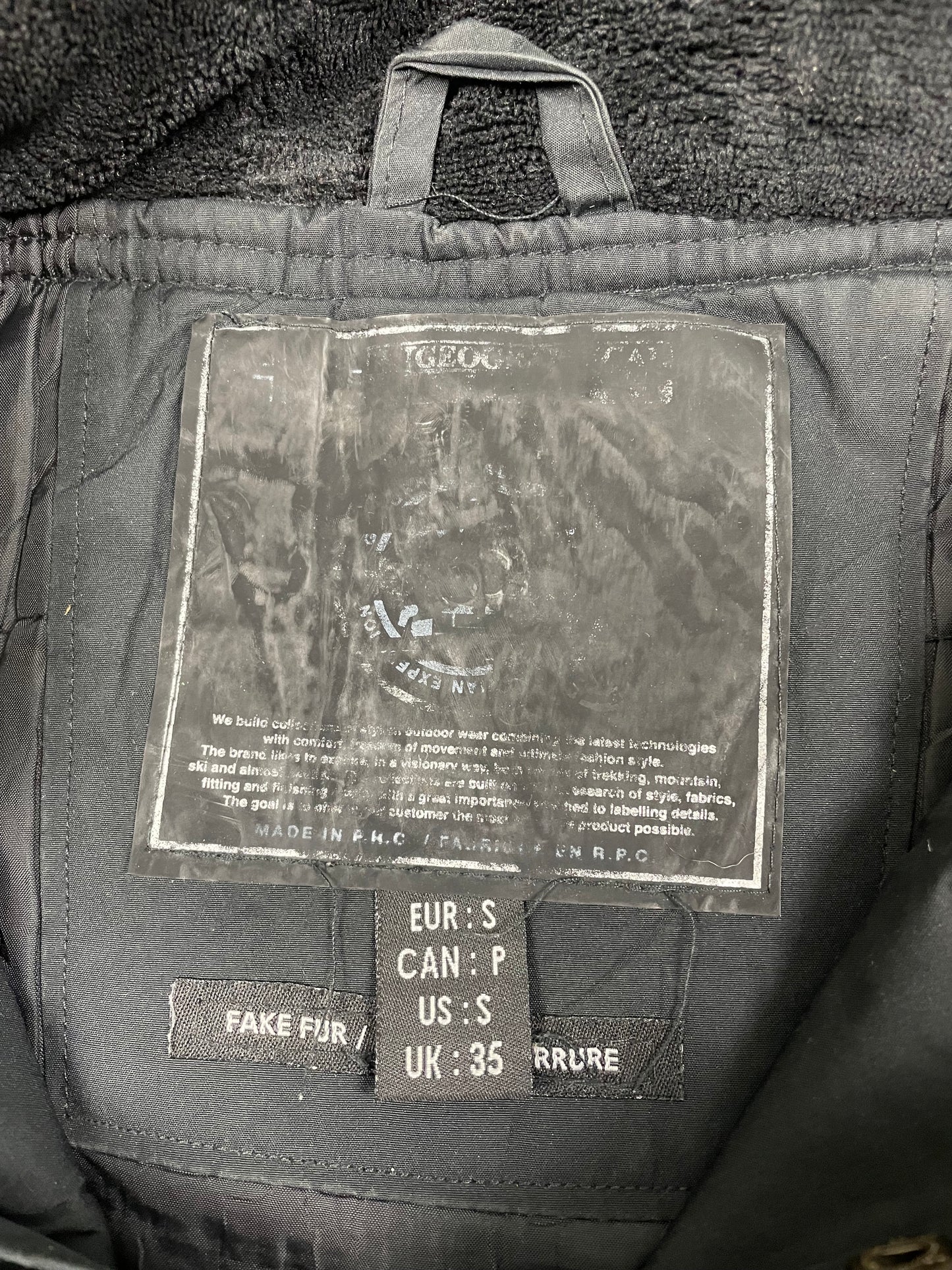 Vintage Geographical Norway Dicke Überziehjacke Schwarz S - Schlichte Herren Winterjacke