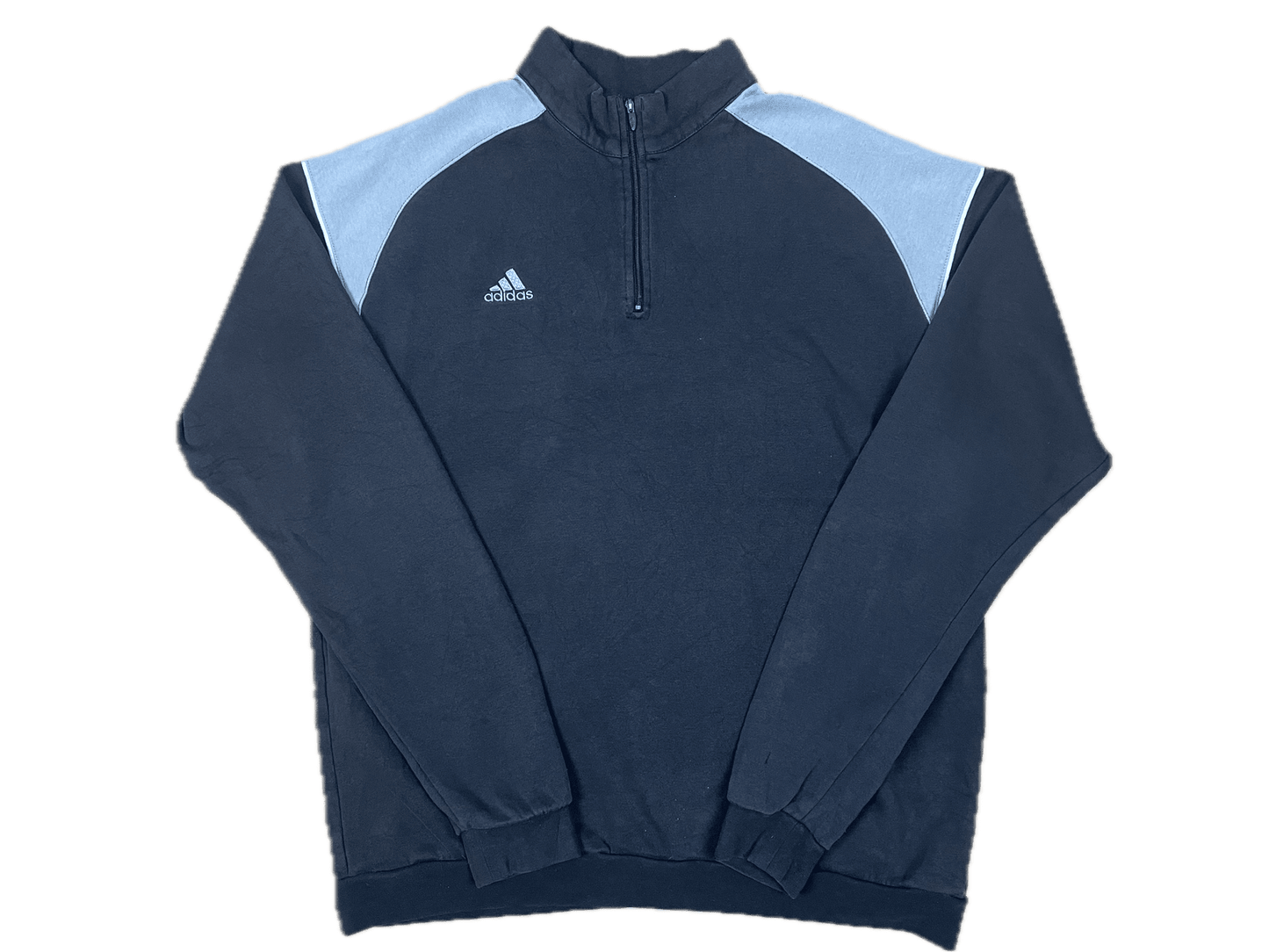 Vintage Adidas Half-Zip Sweater Schwarz L- Herren Pullover mit Backprint Vintage Klamotten, Secondhand Klamotten, Retro Mode, Nachhaltige Mode, Einzigartige Stücke, Zeitlose Mode, Umweltfreundliche Kleidung, Stilvolle Secondhand Mode, Hochwertige Vintage Kleidung