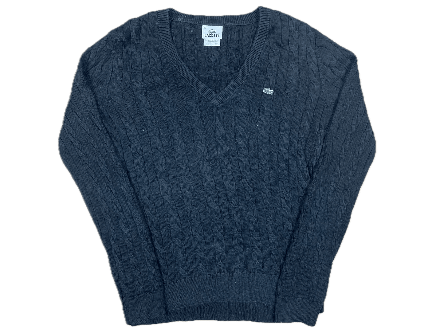Vintage Lacoste Sweater Pullover mit V-Ausschnitt Schwarz S - Klassischer und Bequemer Pullover Vintage Klamotten, Secondhand Klamotten, Retro Mode, Nachhaltige Mode, Einzigartige Stücke, Zeitlose Mode, Umweltfreundliche Kleidung, Stilvolle Secondhand Mode, Hochwertige Vintage Kleidung