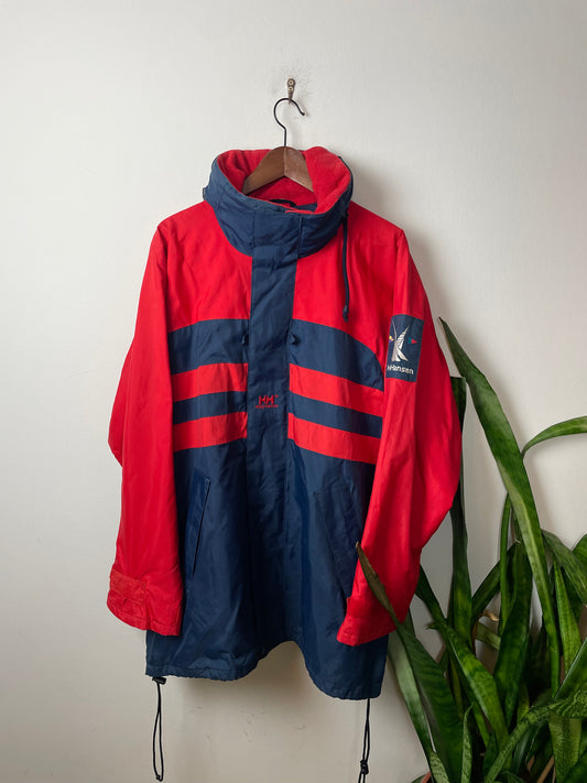 Vintage Helly Hansen Parker Rot/Blau XXL - Warmer & Komfortabler Herren Wintermantel