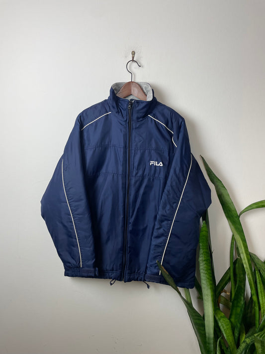 Vintage FILA Dicke Jacke Marineblau L - Warme Steppjacke für Herren