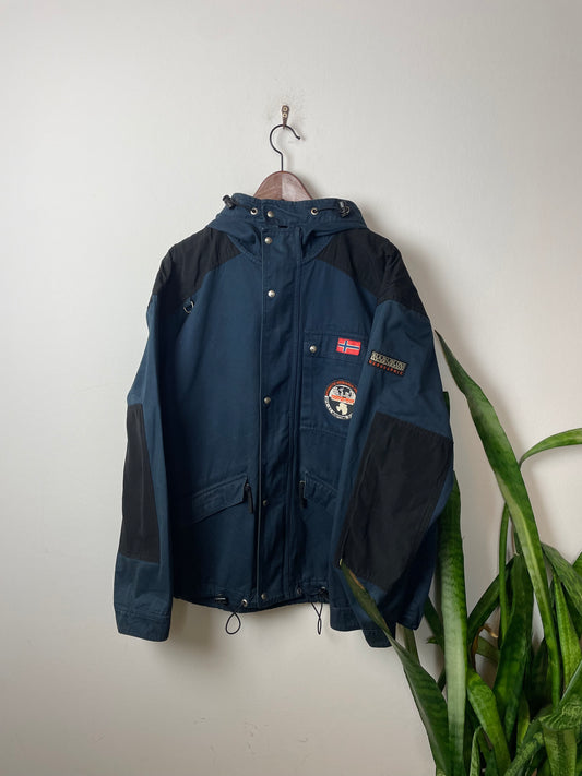 Vintage Napapijri Geographic Jacke Schwarz XL - Praktische Herren Outdoor Jacke