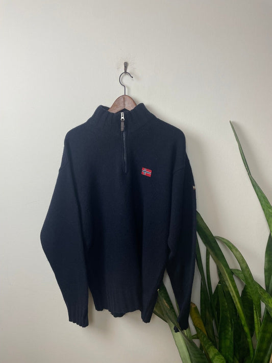 Napapijri Geographic Half-Zip Sweater Pullover Schwarz L - Stylischer und Bequemer Sweater Vintage Klamotten, Secondhand Klamotten, Retro Mode, Nachhaltige Mode, Einzigartige Stücke, Zeitlose Mode, Umweltfreundliche Kleidung, Stilvolle Secondhand Mode, Hochwertige Vintage Kleidung