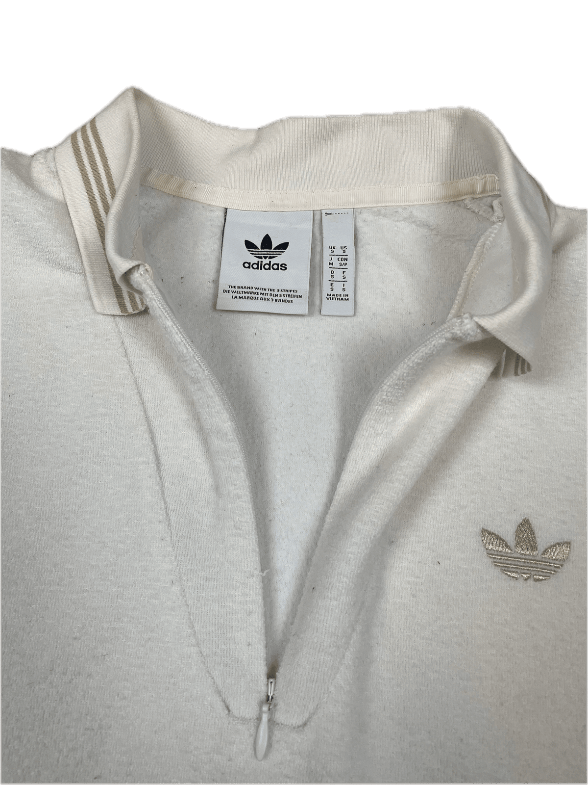 Real Vintage Adidas Half-Zip Sweater Weiß S - Klassischer und Bequemer Pullover Vintage Klamotten, Secondhand Klamotten, Retro Mode, Nachhaltige Mode, Einzigartige Stücke, Zeitlose Mode, Umweltfreundliche Kleidung, Stilvolle Secondhand Mode, Hochwertige Vintage Kleidung