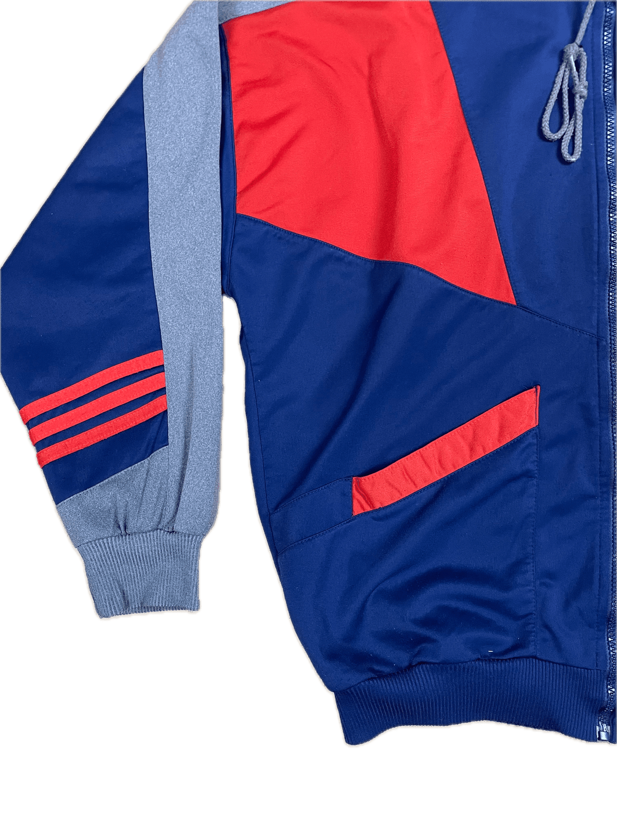 Vintage Adidas Trainingsjacke Grau Blau Orange L - Retro Trainingsjacke mit Top Design Vintage Klamotten, Secondhand Klamotten, Retro Mode, Nachhaltige Mode, Einzigartige Stücke, Zeitlose Mode, Umweltfreundliche Kleidung, Stilvolle Secondhand Mode, Hochwertige Vintage Kleidung