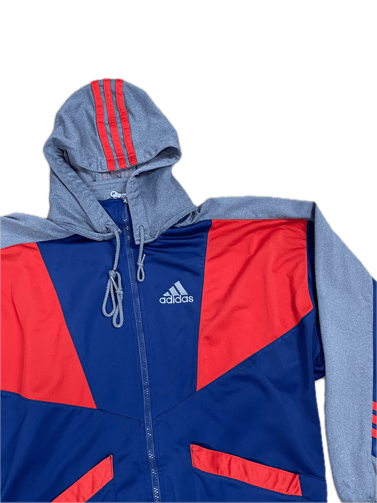 Vintage Adidas Trainingsjacke Grau Blau Orange L - Retro Trainingsjacke mit Top Design Vintage Klamotten, Secondhand Klamotten, Retro Mode, Nachhaltige Mode, Einzigartige Stücke, Zeitlose Mode, Umweltfreundliche Kleidung, Stilvolle Secondhand Mode, Hochwertige Vintage Kleidung
