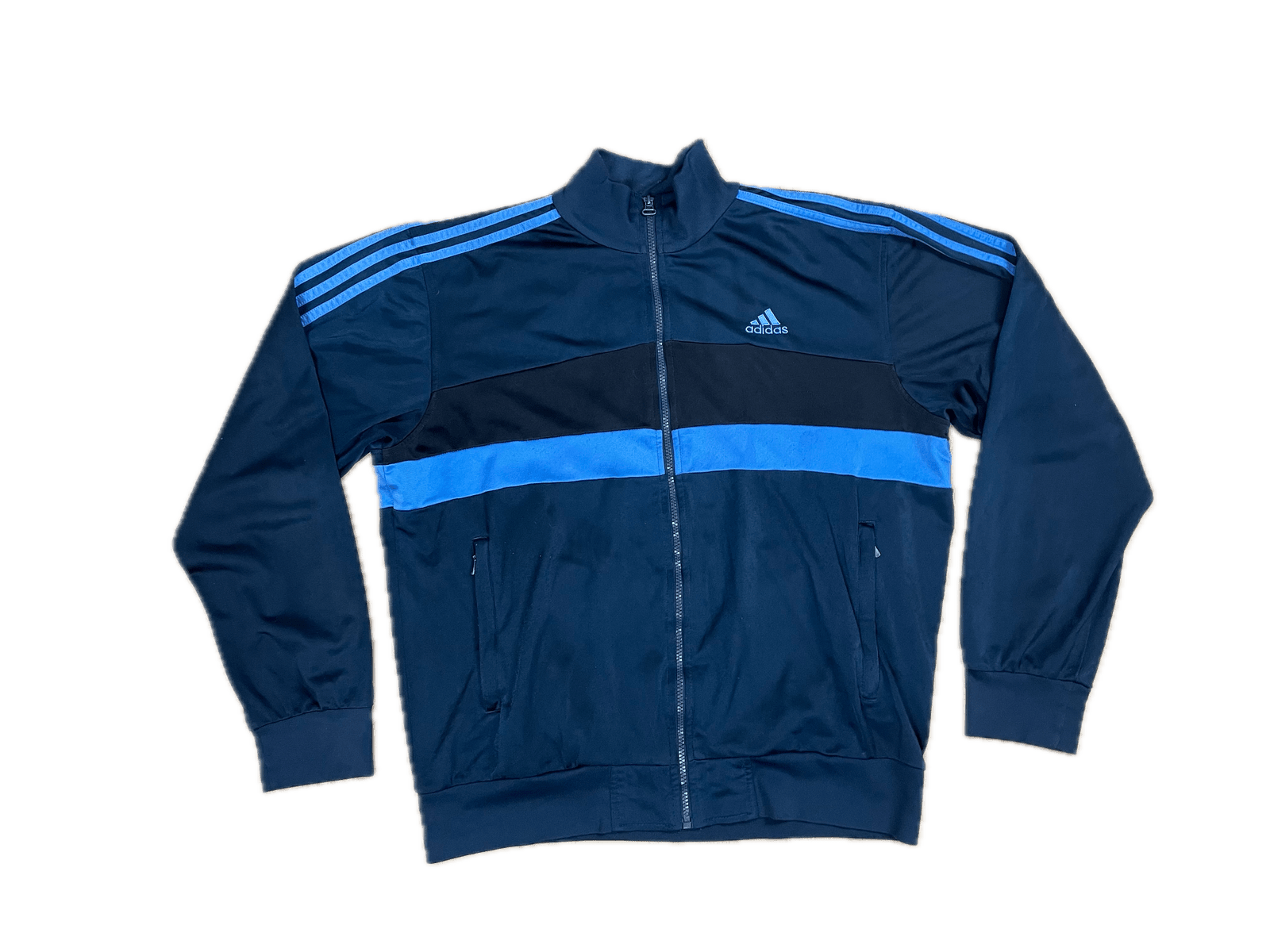Vintage Adidas Trainingsjacke Schwarz/Blau M - Stylische und Bequeme Jacke Vintage Klamotten, Secondhand Klamotten, Retro Mode, Nachhaltige Mode, Einzigartige Stücke, Zeitlose Mode, Umweltfreundliche Kleidung, Stilvolle Secondhand Mode, Hochwertige Vintage Kleidung