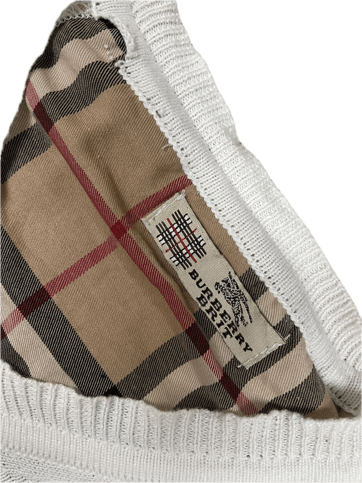 Vintage Burberry Sweater Weiß M - Schicker und Schlichter Damen Pullover mit V-Ausschnitt Vintage Klamotten, Secondhand Klamotten, Retro Mode, Nachhaltige Mode, Einzigartige Stücke, Zeitlose Mode, Umweltfreundliche Kleidung, Stilvolle Secondhand Mode, Hochwertige Vintage Kleidung