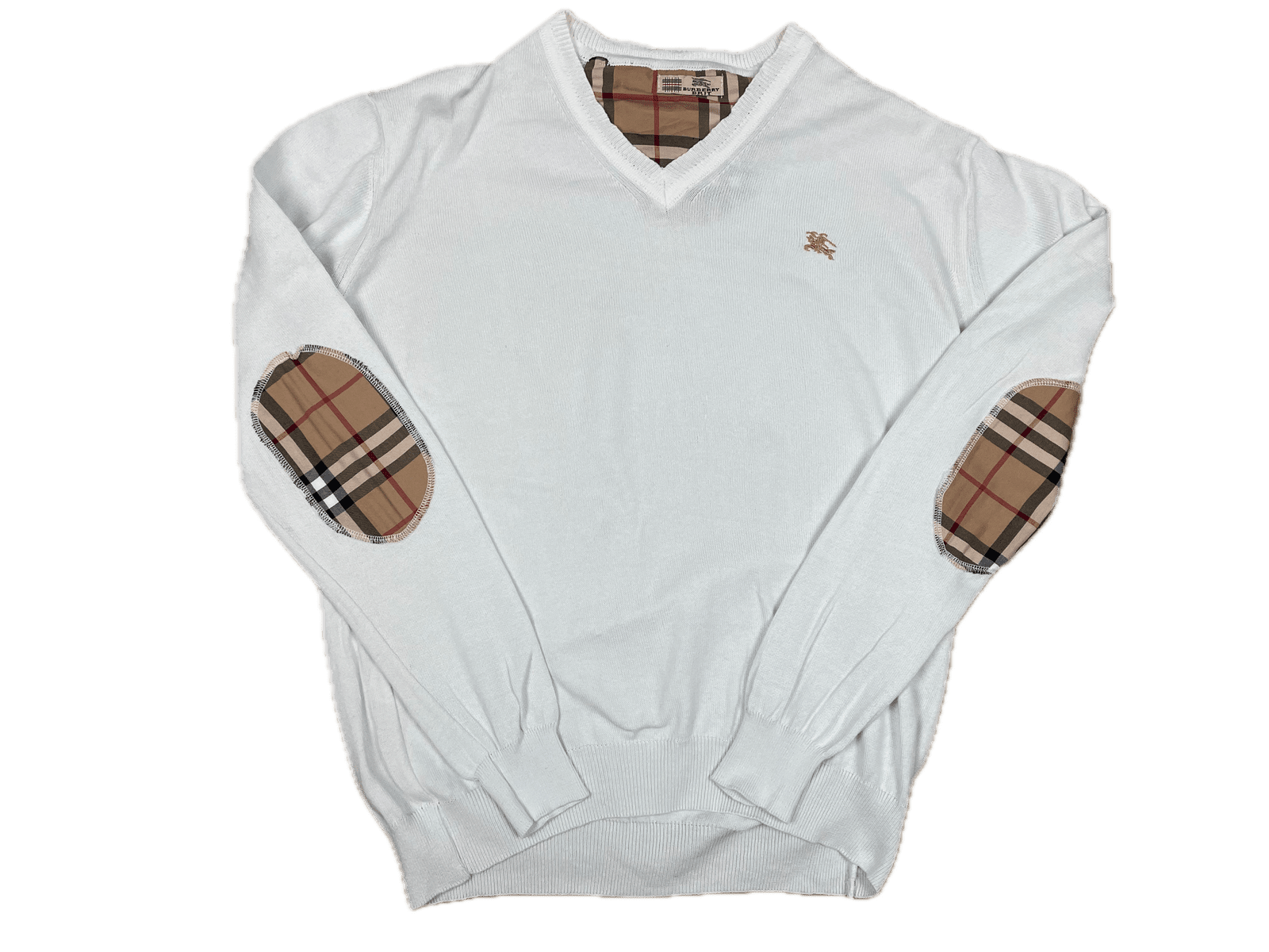 Vintage Burberry Sweater Weiß M - Schicker und Schlichter Damen Pullover mit V-Ausschnitt Vintage Klamotten, Secondhand Klamotten, Retro Mode, Nachhaltige Mode, Einzigartige Stücke, Zeitlose Mode, Umweltfreundliche Kleidung, Stilvolle Secondhand Mode, Hochwertige Vintage Kleidung