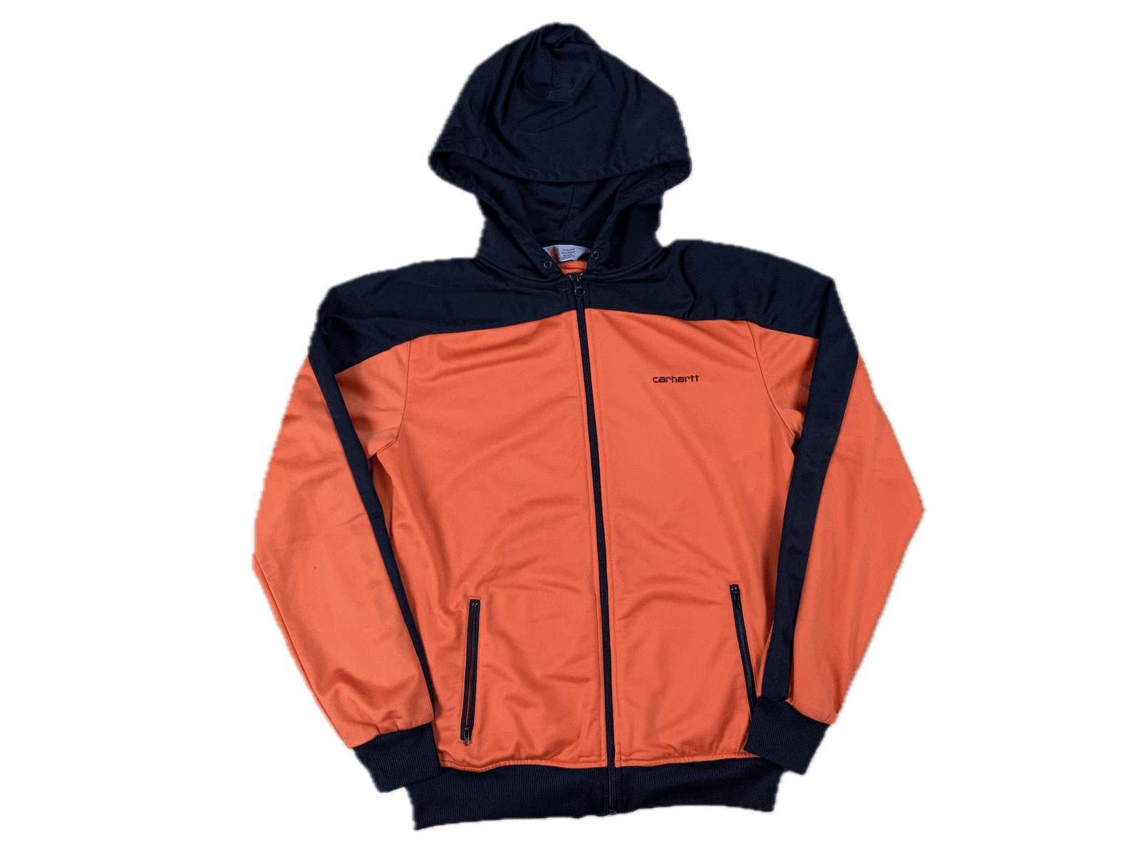 Vintage Carhartt Kapuzenjacke Orange/Schwarz M - Leichte Lockere Damen Jacke Vintage Klamotten, Secondhand Klamotten, Retro Mode, Nachhaltige Mode, Einzigartige Stücke, Zeitlose Mode, Umweltfreundliche Kleidung, Stilvolle Secondhand Mode, Hochwertige Vintage Kleidung