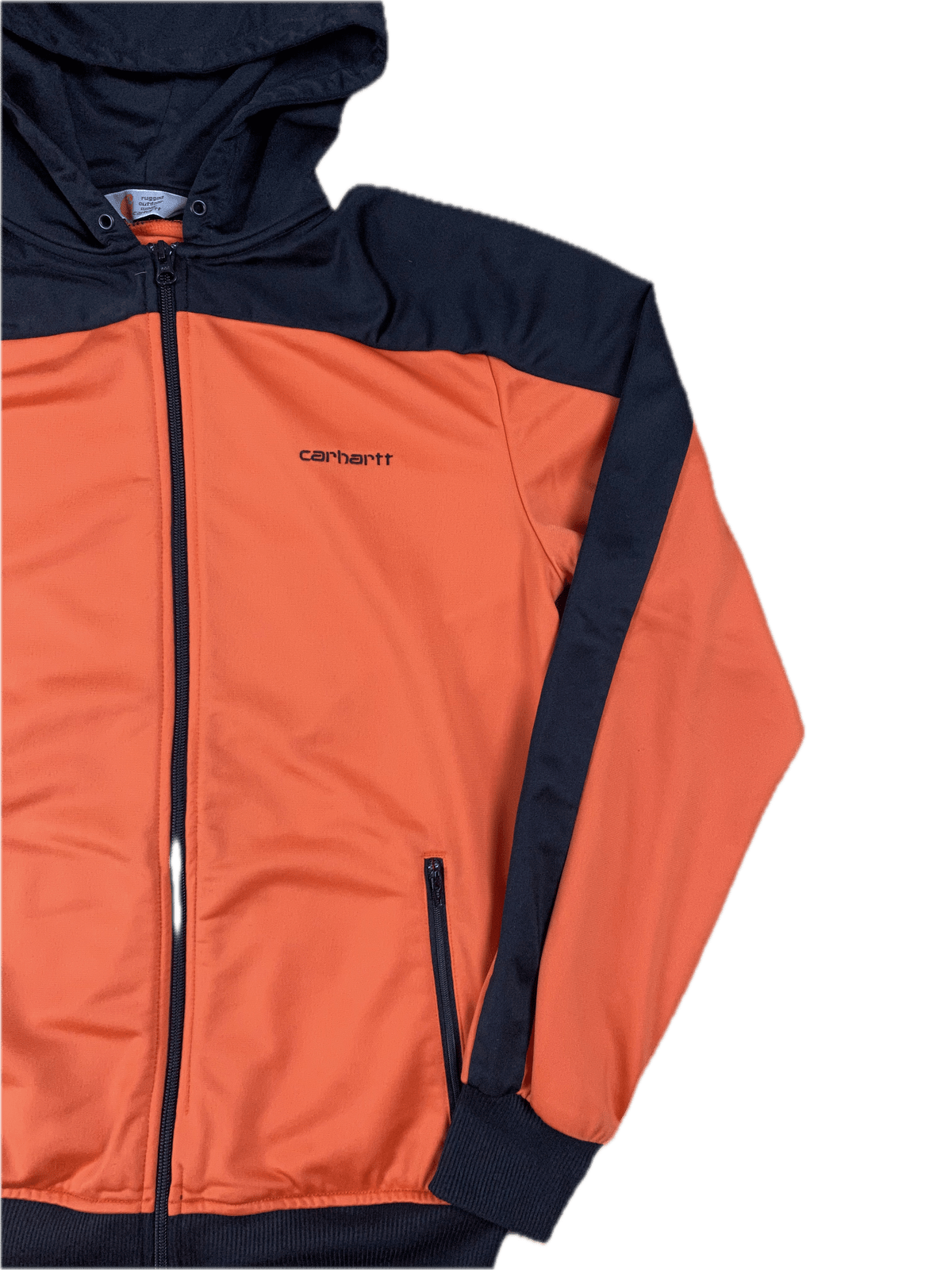 Vintage Carhartt Kapuzenjacke Orange/Schwarz M - Leichte Lockere Damen Jacke Vintage Klamotten, Secondhand Klamotten, Retro Mode, Nachhaltige Mode, Einzigartige Stücke, Zeitlose Mode, Umweltfreundliche Kleidung, Stilvolle Secondhand Mode, Hochwertige Vintage Kleidung