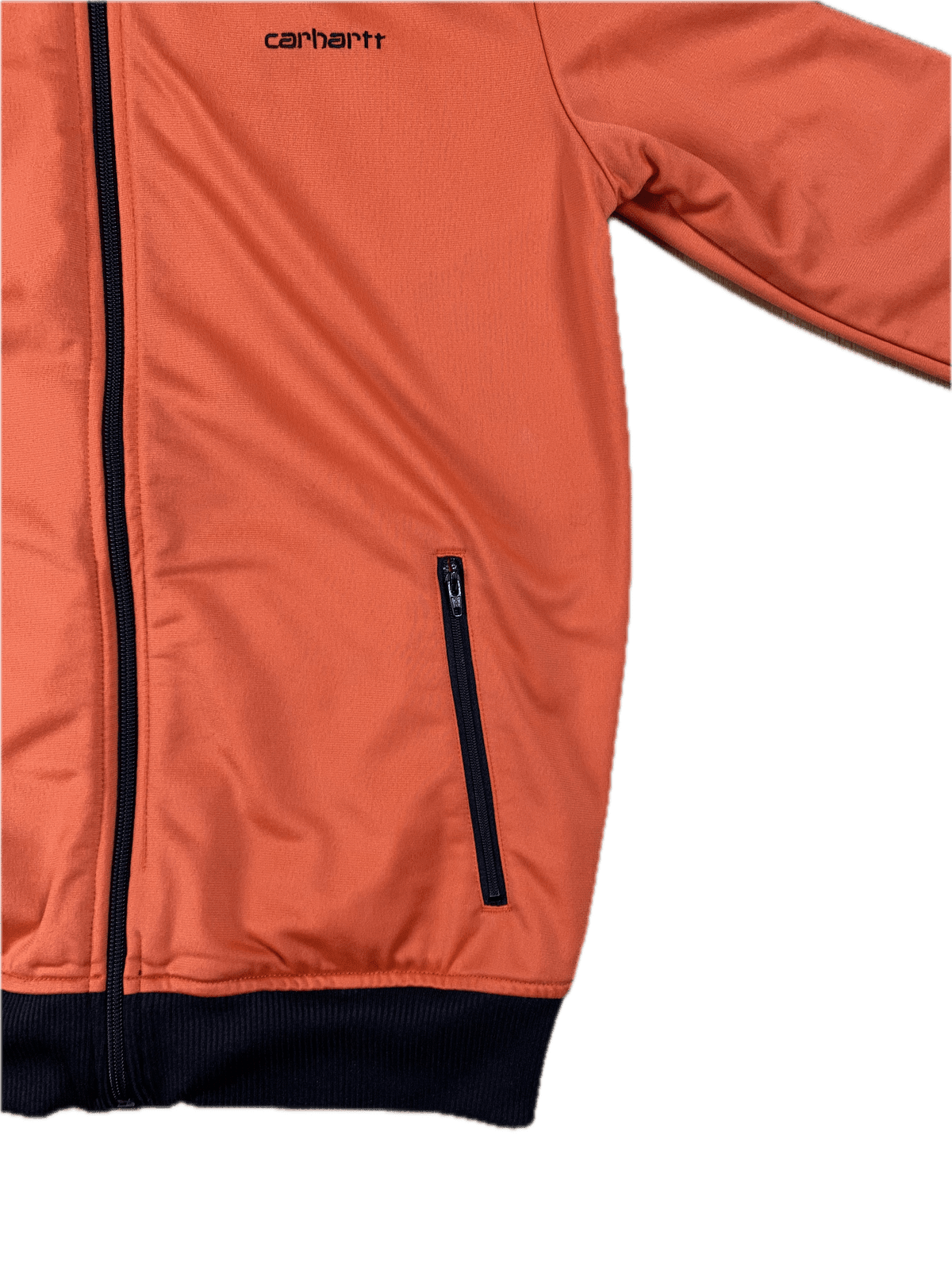Vintage Carhartt Kapuzenjacke Orange/Schwarz M - Leichte Lockere Damen Jacke Vintage Klamotten, Secondhand Klamotten, Retro Mode, Nachhaltige Mode, Einzigartige Stücke, Zeitlose Mode, Umweltfreundliche Kleidung, Stilvolle Secondhand Mode, Hochwertige Vintage Kleidung