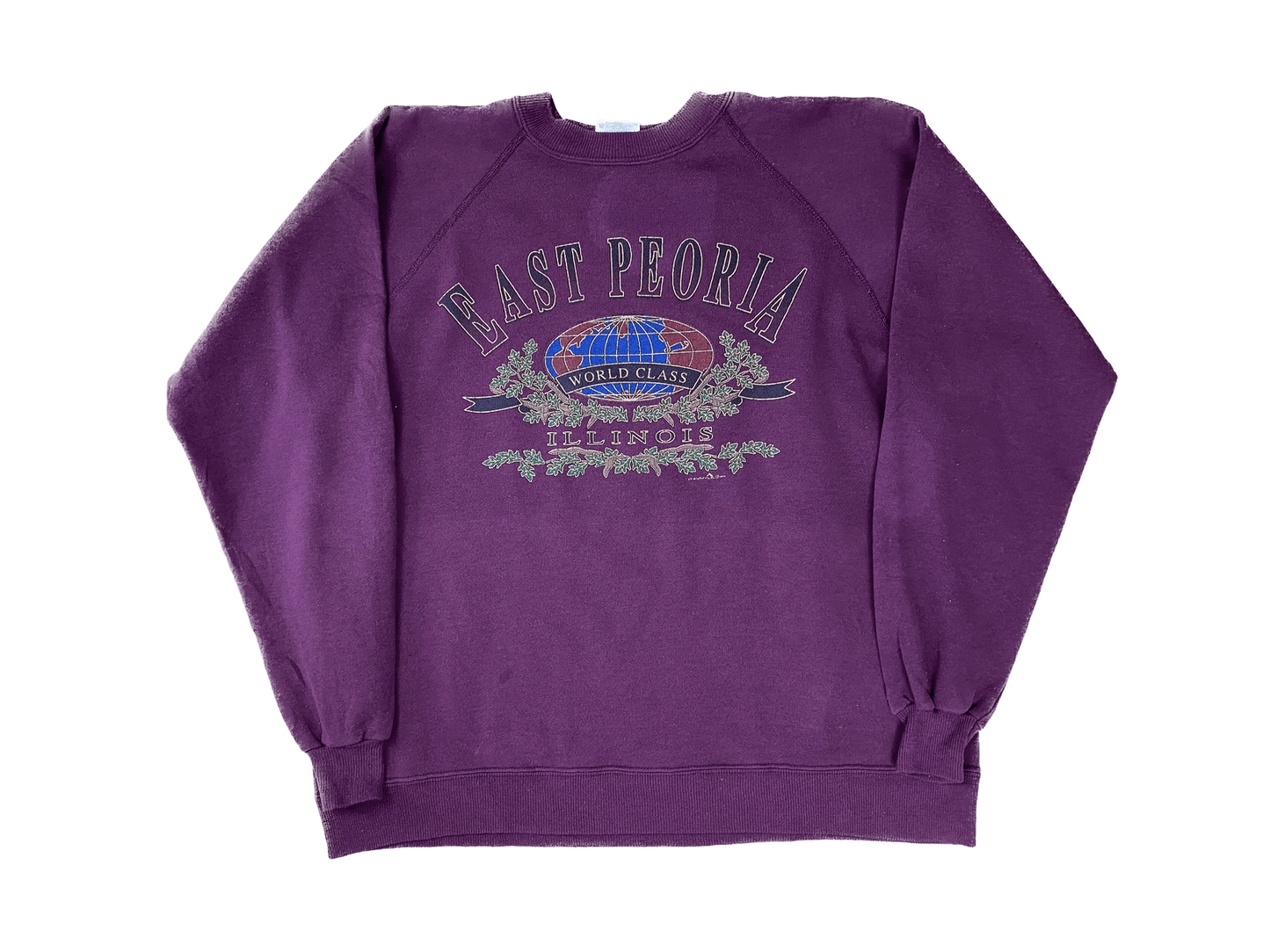 Vintage East Peoria Illinois Sweater Weinrot L - Klassischer und Bequemer Sweater Vintage Klamotten, Secondhand Klamotten, Retro Mode, Nachhaltige Mode, Einzigartige Stücke, Zeitlose Mode, Umweltfreundliche Kleidung, Stilvolle Secondhand Mode, Hochwertige Vintage Kleidung