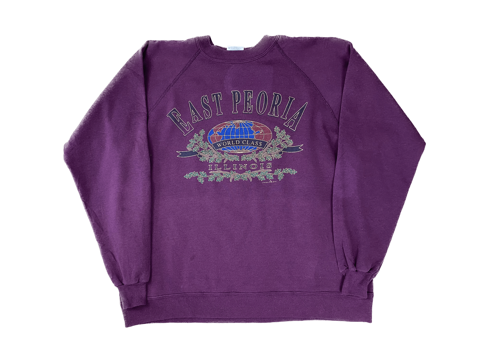 Vintage East Peoria Illinois Sweater Weinrot L - Klassischer und Bequemer Sweater Vintage Klamotten, Secondhand Klamotten, Retro Mode, Nachhaltige Mode, Einzigartige Stücke, Zeitlose Mode, Umweltfreundliche Kleidung, Stilvolle Secondhand Mode, Hochwertige Vintage Kleidung