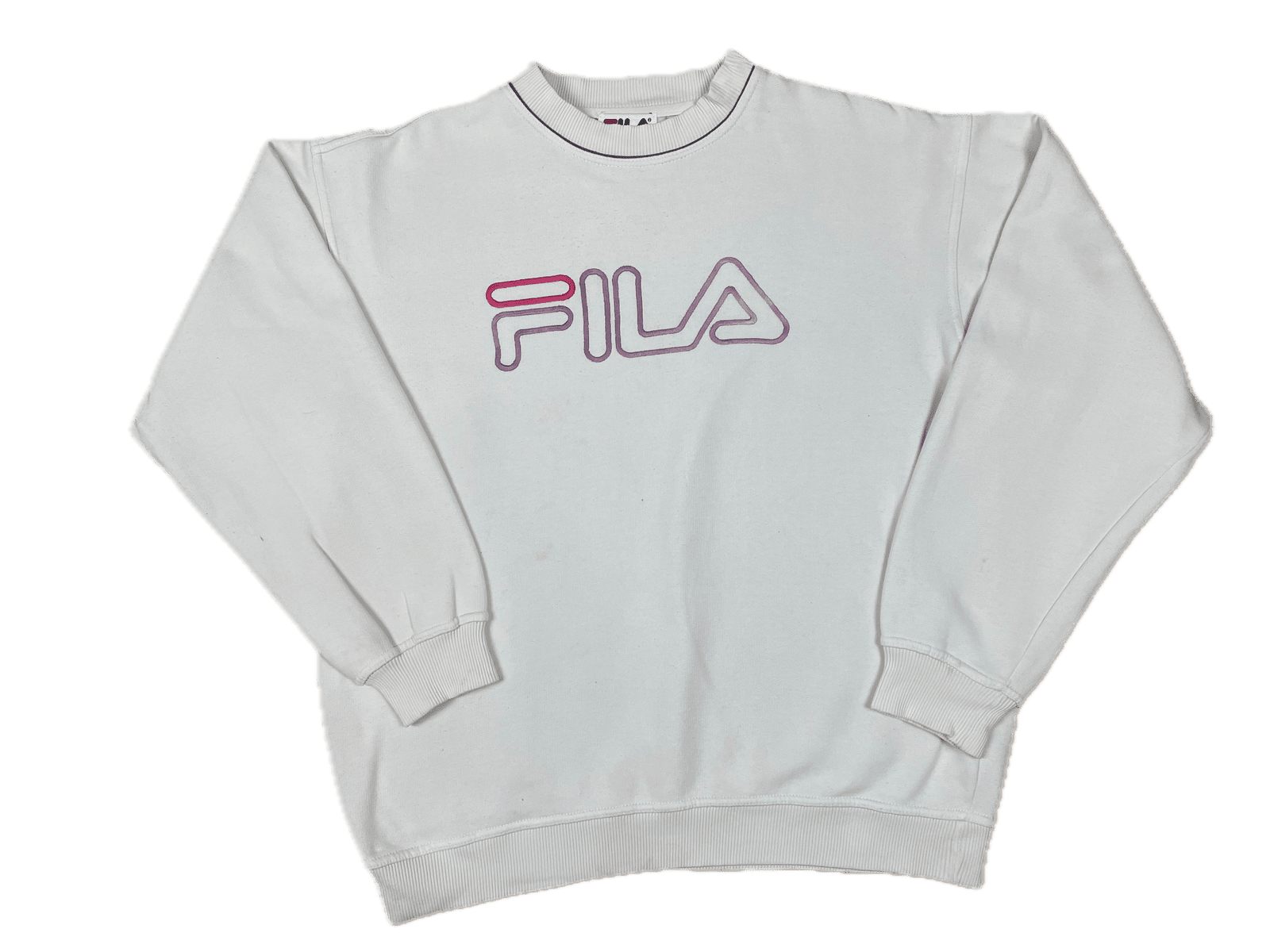 Vintage Fila Sweater Pullover Weiß M - Klassischer und Bequemer Pullover Vintage Klamotten, Secondhand Klamotten, Retro Mode, Nachhaltige Mode, Einzigartige Stücke, Zeitlose Mode, Umweltfreundliche Kleidung, Stilvolle Secondhand Mode, Hochwertige Vintage Kleidung