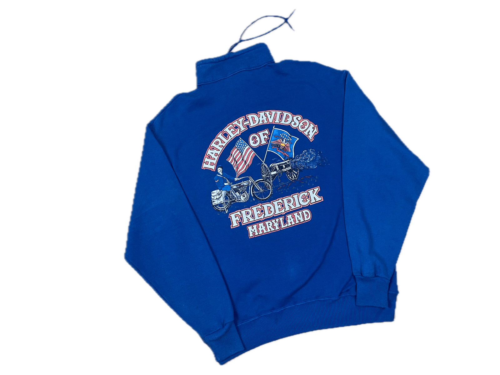 Vintage Harley Davidson Half-Zip Sweater Blau M - Cooler Harley Herren Pullover Vintage Klamotten, Secondhand Klamotten, Retro Mode, Nachhaltige Mode, Einzigartige Stücke, Zeitlose Mode, Umweltfreundliche Kleidung, Stilvolle Secondhand Mode, Hochwertige Vintage Kleidung