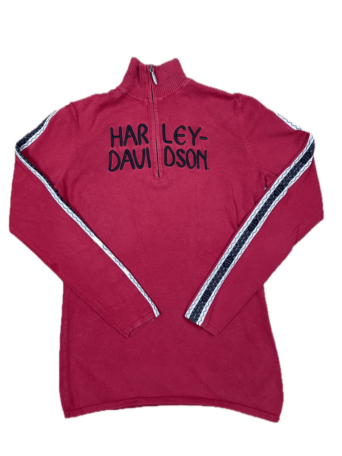 Vintage Harley Davidson Half-Zip Sweater Rot M - Stylischer und Bequemer Sweater Vintage Klamotten, Secondhand Klamotten, Retro Mode, Nachhaltige Mode, Einzigartige Stücke, Zeitlose Mode, Umweltfreundliche Kleidung, Stilvolle Secondhand Mode, Hochwertige Vintage Kleidung