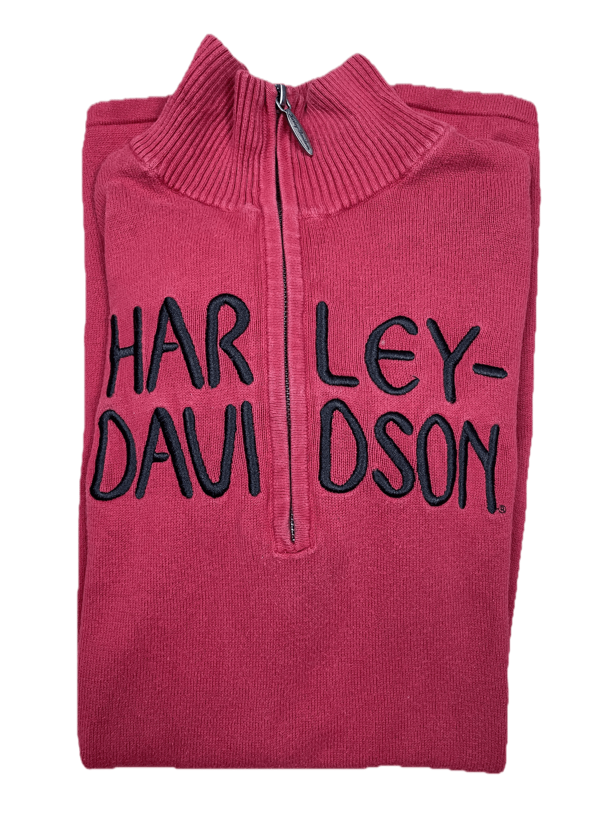 Vintage Harley Davidson Half-Zip Sweater Rot M - Stylischer und Bequemer Sweater Vintage Klamotten, Secondhand Klamotten, Retro Mode, Nachhaltige Mode, Einzigartige Stücke, Zeitlose Mode, Umweltfreundliche Kleidung, Stilvolle Secondhand Mode, Hochwertige Vintage Kleidung