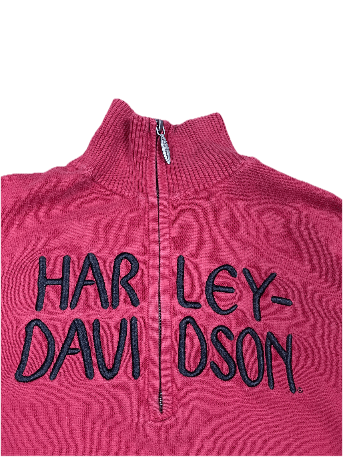 Vintage Harley Davidson Half-Zip Sweater Rot M - Stylischer und Bequemer Sweater Vintage Klamotten, Secondhand Klamotten, Retro Mode, Nachhaltige Mode, Einzigartige Stücke, Zeitlose Mode, Umweltfreundliche Kleidung, Stilvolle Secondhand Mode, Hochwertige Vintage Kleidung