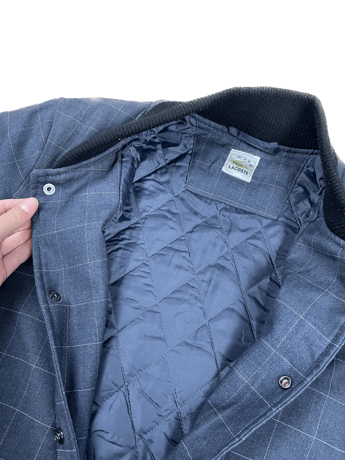 Vintage Lacoste Bomberjacke Grau M - Karierte Leichte Herren Jacke Vintage Klamotten, Secondhand Klamotten, Retro Mode, Nachhaltige Mode, Einzigartige Stücke, Zeitlose Mode, Umweltfreundliche Kleidung, Stilvolle Secondhand Mode, Hochwertige Vintage Kleidung