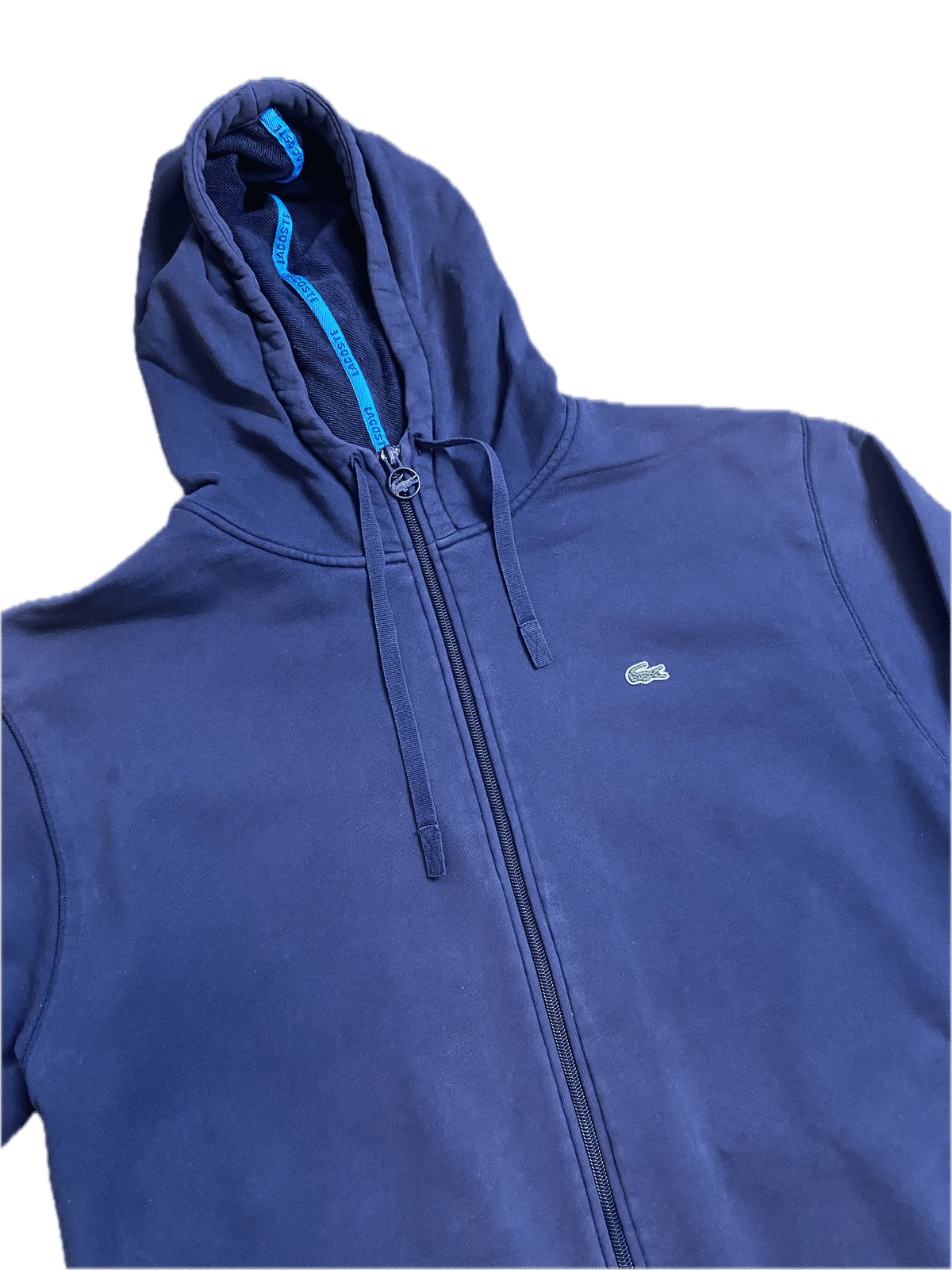 Vintage Lacoste Kapuzenjacke Dunkelblau M - Lockere Sportliche Herren Jacke Vintage Klamotten, Secondhand Klamotten, Retro Mode, Nachhaltige Mode, Einzigartige Stücke, Zeitlose Mode, Umweltfreundliche Kleidung, Stilvolle Secondhand Mode, Hochwertige Vintage Kleidung