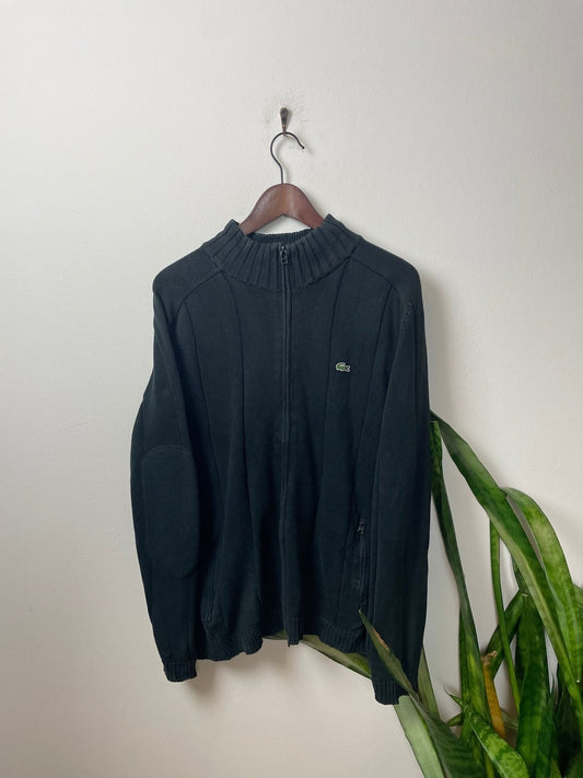 Vintage Lacoste Strickjacke Schwarz M - Schlichte Leichte Herren Jacke Vintage Klamotten, Secondhand Klamotten, Retro Mode, Nachhaltige Mode, Einzigartige Stücke, Zeitlose Mode, Umweltfreundliche Kleidung, Stilvolle Secondhand Mode, Hochwertige Vintage Kleidung