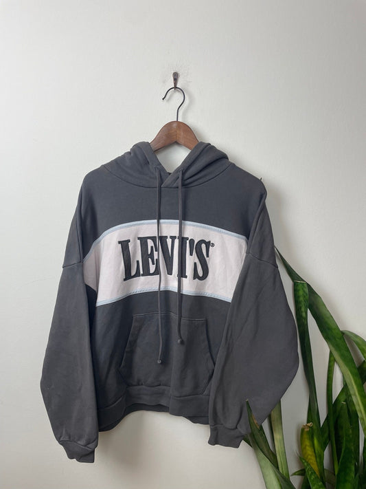 Vintage Levi's Hoodie Grau/Weiß S - Oversized Lockerer Herren Pullover Vintage Klamotten, Secondhand Klamotten, Retro Mode, Nachhaltige Mode, Einzigartige Stücke, Zeitlose Mode, Umweltfreundliche Kleidung, Stilvolle Secondhand Mode, Hochwertige Vintage Kleidung