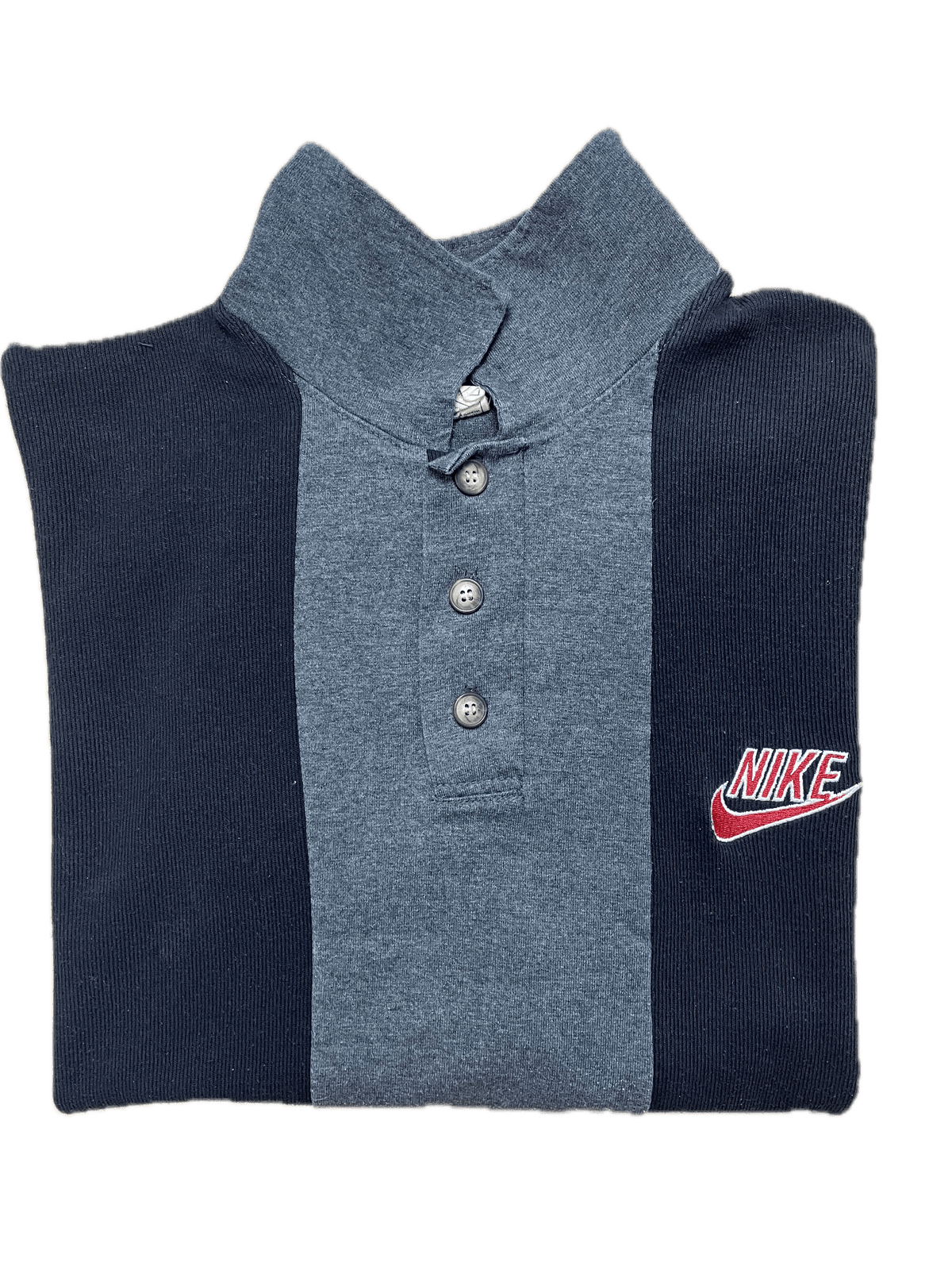 Vintage Nike Sweater Grau/Schwarz L - Schickes Gestreiftes Longsleeve für Herren - Made in U.S.A Vintage Klamotten, Secondhand Klamotten, Retro Mode, Nachhaltige Mode, Einzigartige Stücke, Zeitlose Mode, Umweltfreundliche Kleidung, Stilvolle Secondhand Mode, Hochwertige Vintage Kleidung