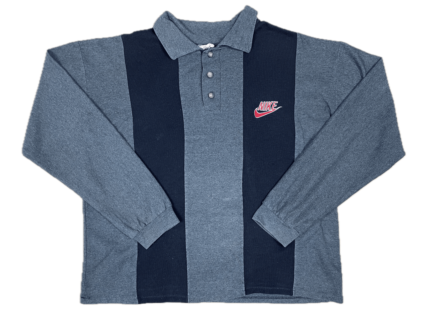 Vintage Nike Sweater Grau/Schwarz L - Schickes Gestreiftes Longsleeve für Herren - Made in U.S.A Vintage Klamotten, Secondhand Klamotten, Retro Mode, Nachhaltige Mode, Einzigartige Stücke, Zeitlose Mode, Umweltfreundliche Kleidung, Stilvolle Secondhand Mode, Hochwertige Vintage Kleidung
