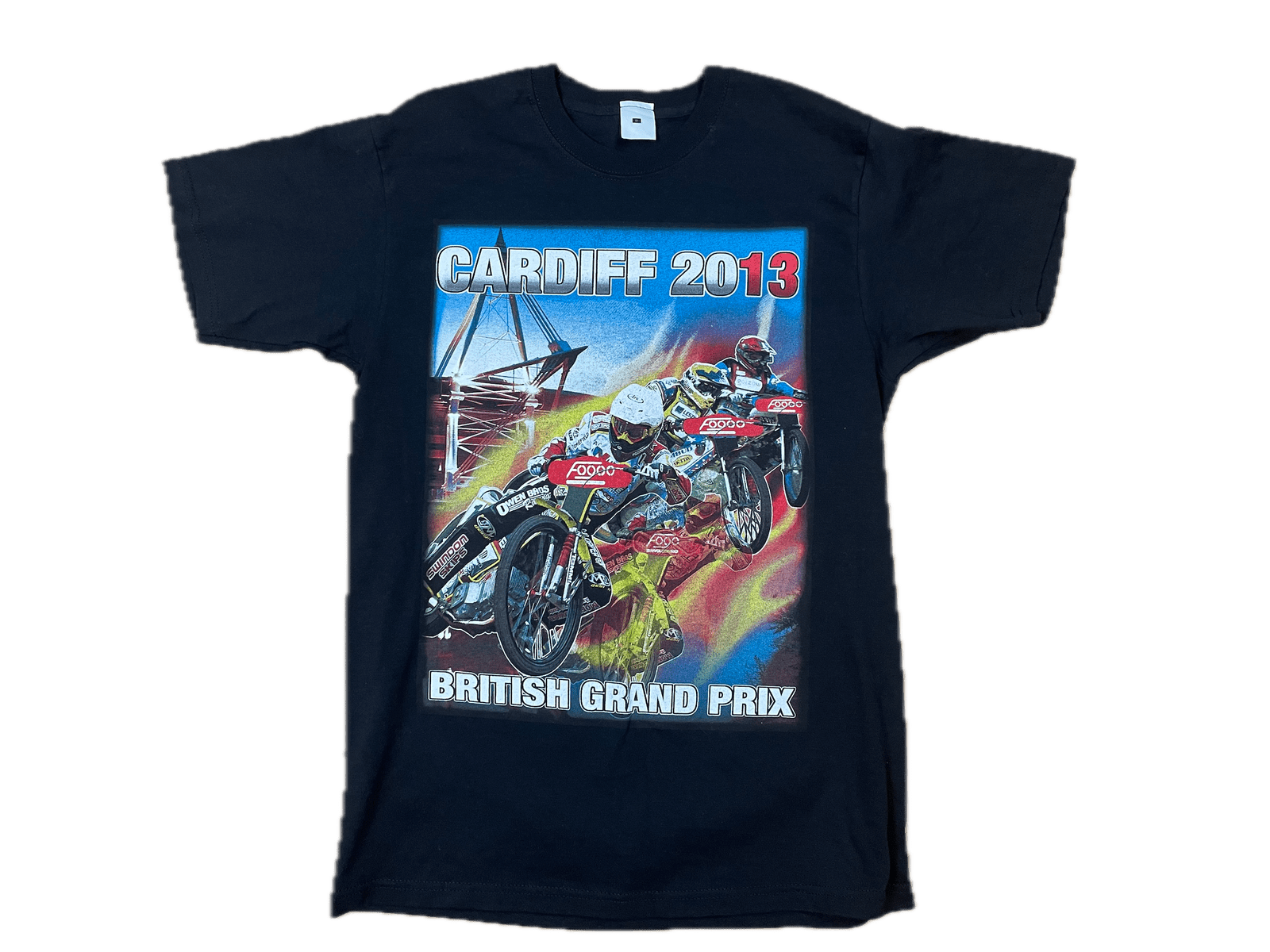 Vintage Printed Shirt Cardiff 2013 British GP Schwarz M - Damen Shirt mit Aufdruck Vintage Klamotten, Secondhand Klamotten, Retro Mode, Nachhaltige Mode, Einzigartige Stücke, Zeitlose Mode, Umweltfreundliche Kleidung, Stilvolle Secondhand Mode, Hochwertige Vintage Kleidung