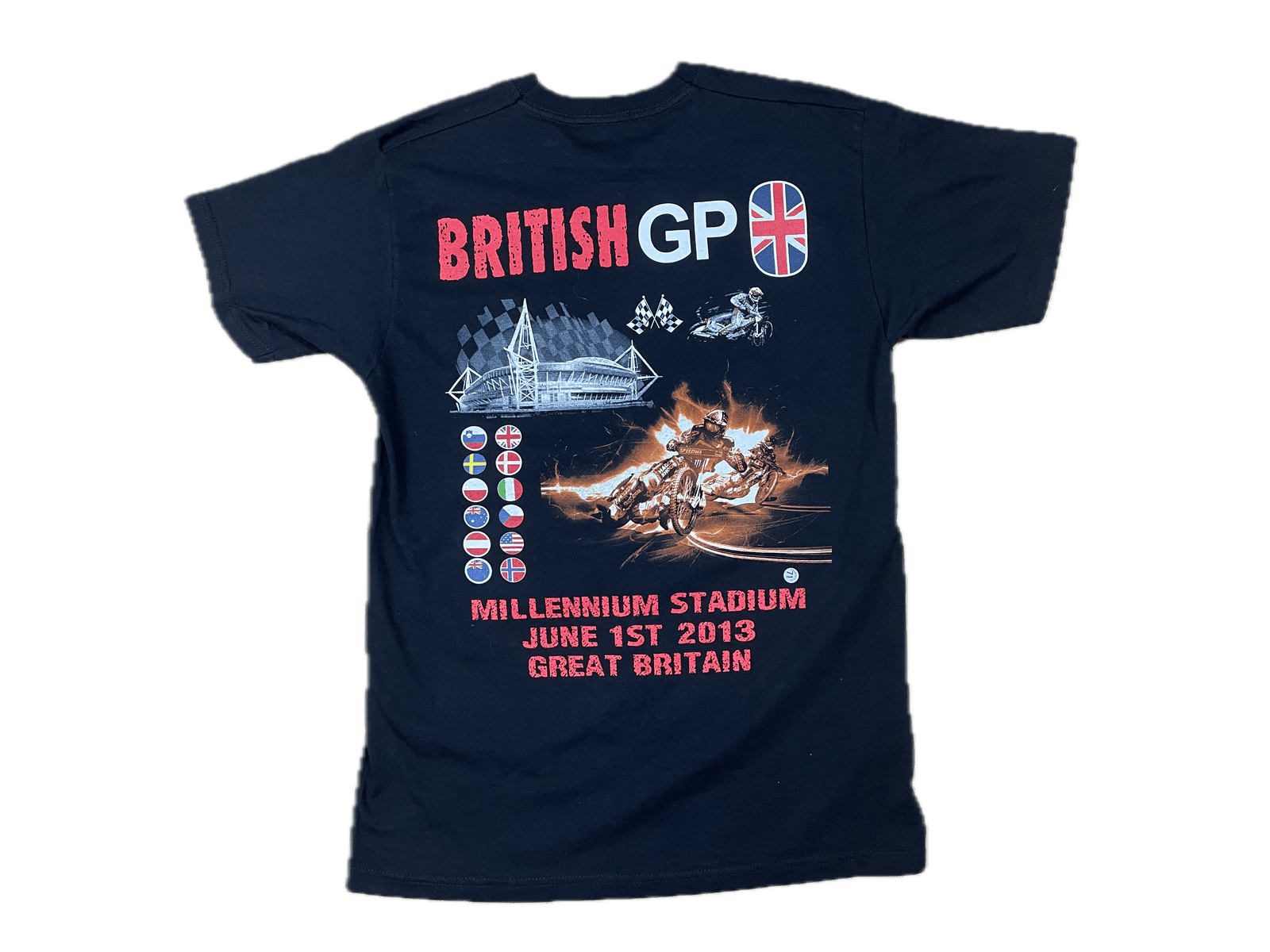 Vintage Printed Shirt Cardiff 2013 British GP Schwarz M - Damen Shirt mit Aufdruck Vintage Klamotten, Secondhand Klamotten, Retro Mode, Nachhaltige Mode, Einzigartige Stücke, Zeitlose Mode, Umweltfreundliche Kleidung, Stilvolle Secondhand Mode, Hochwertige Vintage Kleidung