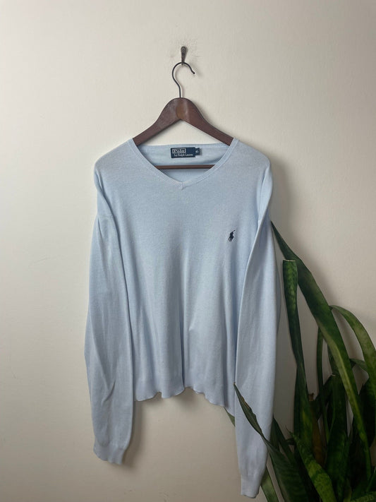 Vintage Ralph Lauren Sweater Hellblau XL - Lockeres Herren Longsleeve Vintage Klamotten, Secondhand Klamotten, Retro Mode, Nachhaltige Mode, Einzigartige Stücke, Zeitlose Mode, Umweltfreundliche Kleidung, Stilvolle Secondhand Mode, Hochwertige Vintage Kleidung