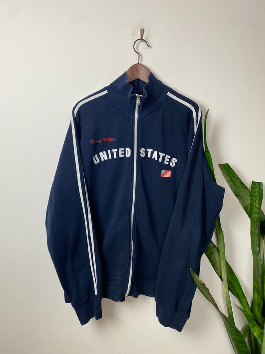 Vintage Tommy Hilfiger Leichte Jacke Dunkelblau XXL - United States Herren Jacke Vintage Klamotten, Secondhand Klamotten, Retro Mode, Nachhaltige Mode, Einzigartige Stücke, Zeitlose Mode, Umweltfreundliche Kleidung, Stilvolle Secondhand Mode, Hochwertige Vintage Kleidung