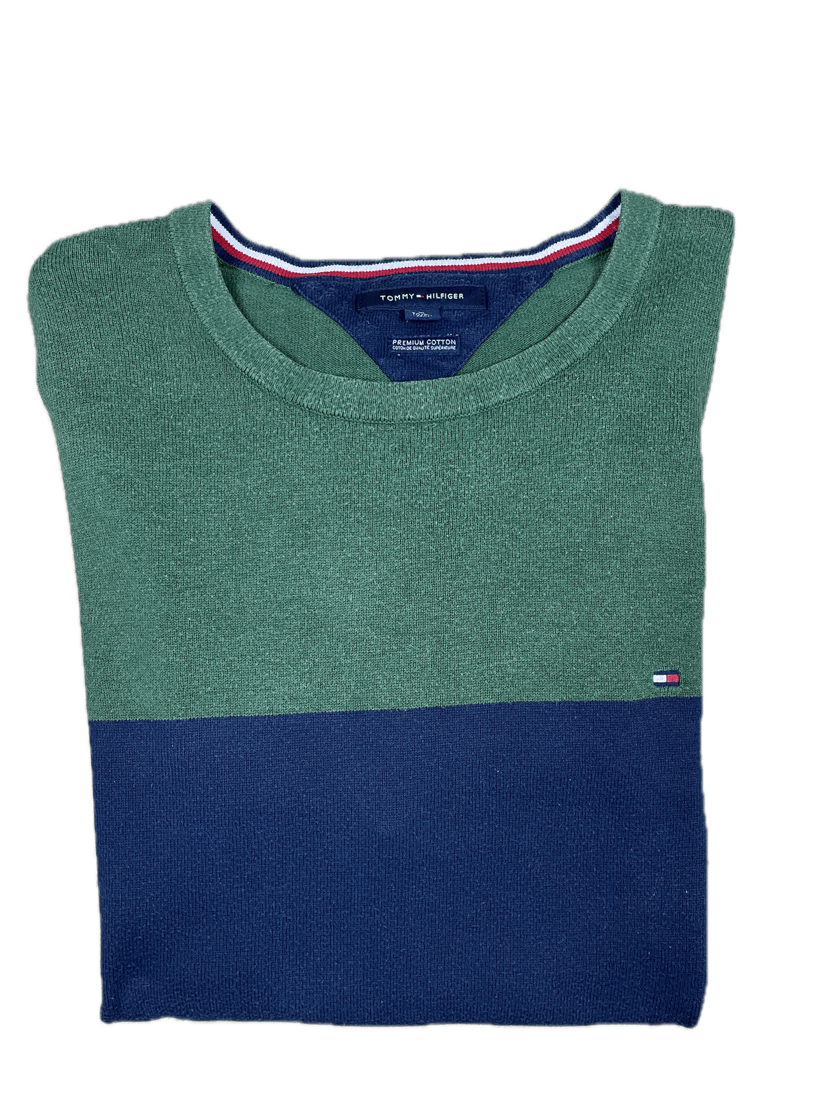 Vintage Tommy Hilfiger Sweater Grün/Blau/Grau Gestreift XL - Lockerer und Bequemer Herren Pullover Vintage Klamotten, Secondhand Klamotten, Retro Mode, Nachhaltige Mode, Einzigartige Stücke, Zeitlose Mode, Umweltfreundliche Kleidung, Stilvolle Secondhand Mode, Hochwertige Vintage Kleidung