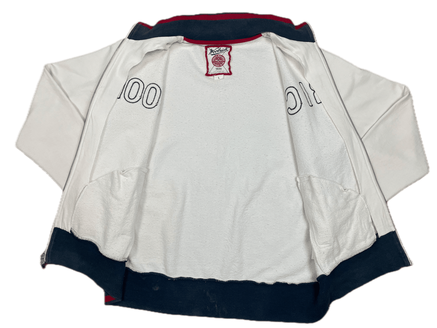 Vintage Woolrich Trainingsjacke Weiß L - Leichte und Lockere Jacke für Herren Vintage Klamotten, Secondhand Klamotten, Retro Mode, Nachhaltige Mode, Einzigartige Stücke, Zeitlose Mode, Umweltfreundliche Kleidung, Stilvolle Secondhand Mode, Hochwertige Vintage Kleidung
