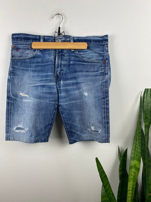 Vintage Polo Ralph Lauren Shorts W32 Blau L - Kurze Used Herren Jeanshose Vintage Klamotten, Secondhand Klamotten, Retro Mode, Nachhaltige Mode, Einzigartige Stücke, Zeitlose Mode, Umweltfreundliche Kleidung, Stilvolle Secondhand Mode, Hochwertige Vintage Kleidung